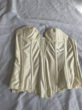 Ivory Overbust Bustier Boned Lace Accents Hook  Eye Closure Women