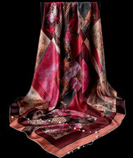 100 Silk 41" large Square Scarf Women Shawl Wrap floral pink red gray HD91-9