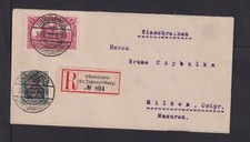 ALLENSTEIN: 1920, 2 &Uuml;berdrucke auf Einschreibebrief ab CHMIELEWEN nach Milken