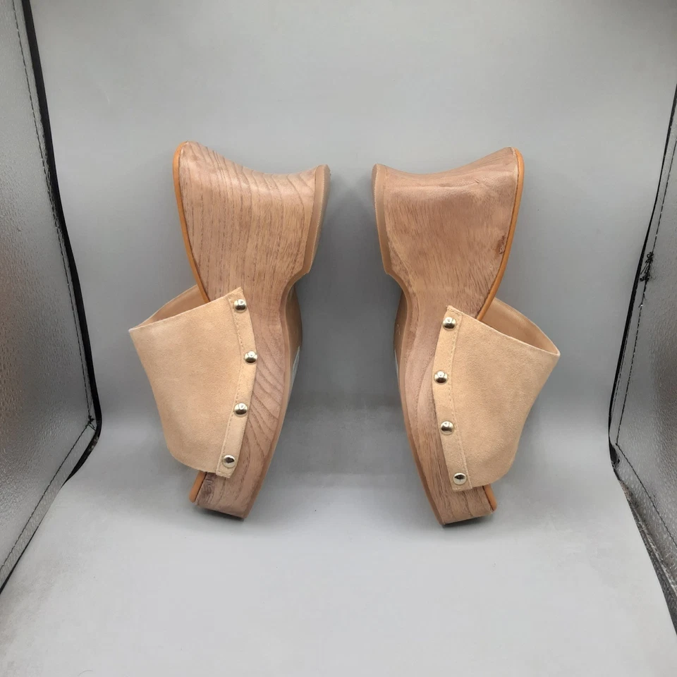 Tamancos femininos Schutz Lanneh salto 6B camurça nude claro A271 - Imagem 3 de 4