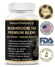Mushroom 10X – Lion’s Mane, Reishi & Shiitake Blend – USA Made – Veteran Owned