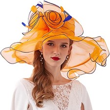 Women Party Church Derby Top Hats Organza Sun Visor Cap Ladies Medium Orange 2