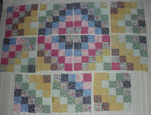 VINTAGE LOT 11 POSTAGE STAMP PATCHWORK SQUARE QUILT 10" BLOCKS 2X2 UPCYCLE