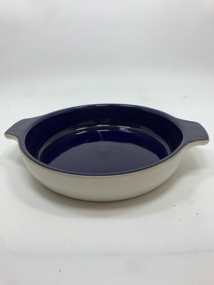BLUE STONEWARE OVAL AU GRATIN DISH.