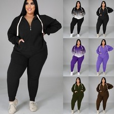 Womens 2Pcs Outfit Plus Size Sportswear Set,Long Sleeve Hooded Sweatshirt Casual