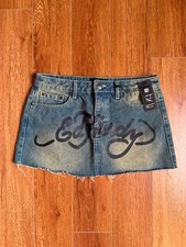 NWT Women's ED HARDY Vintage Wash Painted Snake Design Denim Mini Skirt sz M