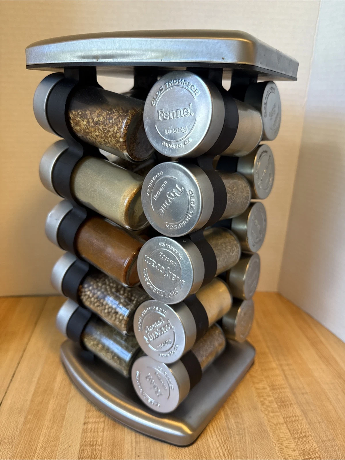 Olde Thompson Counter Revolving Spice Rack 20 Glass Jars -Some spices Included