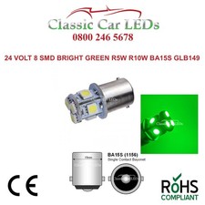Image of 24 VOLT GREEN 8 SMD LED BULB GLB149 BA15S 5W R5W R10W POSITIVE NEGATIVE EARTH
