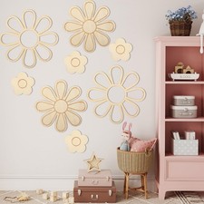 8 Pcs Boho Daisy Wall Decor Wooden Daisy Flower Wall Art Decoration Groovy Fl...
