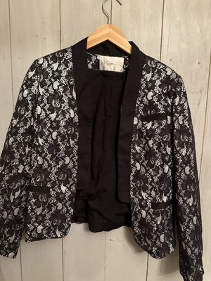 La Maison Paris Ladies Vintage Cocktail Jacket Black Lace Satin Open NWT France