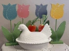 🤩 STUNNING. VTG milkglass white hen on nest. 7”.