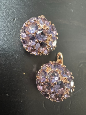 585 14K RG gestempelt Lavendel lila Amethyst Edelstein Cluster Kuppel Ohrstecker