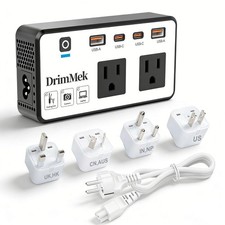 200W Voltage Converter to Europe, Step Down Travel Power Adapter with 4 USB P...
