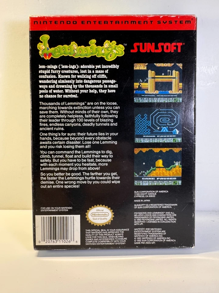Lemmings (Nintendo NES, 1992) CIB Complete Excellent Condition Authentic! - Image 3 of 4