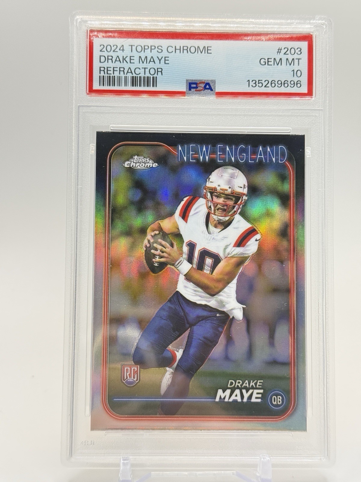 Drake Maye 2024 Topps Chrome Refractor RC #203 PSA 10