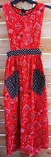 Vintage Handmade Long Red Patchwork Farmhouse Cottagecore Kitchen Bib Apron