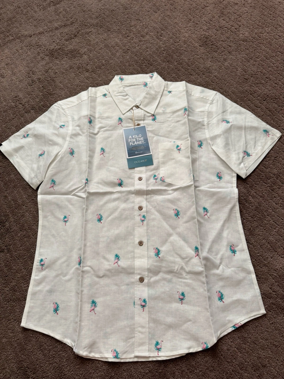 OCEANR Men Standard Fit Collar Shirt Button Up Size M Linen Cotton Blend Size M