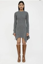 Stella McCartney Gray Wool Knit Sweater Dress Asymmetric Hem Size 38 Long Sleeve