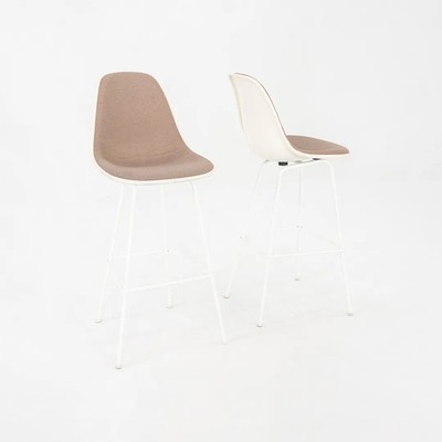 2017 Herman Miller Eames Fiberglass Bar Stool in White w/ Brown Fabric 40+ Avail