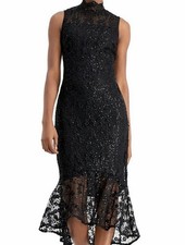 NWT Calvin Klein Sequin Lace High-Low Sheath Dress Black 2
