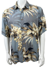 Puritan Hawaiian Shirt Vintage 90s Large Blue Floral Classic Rayon Single Stitch