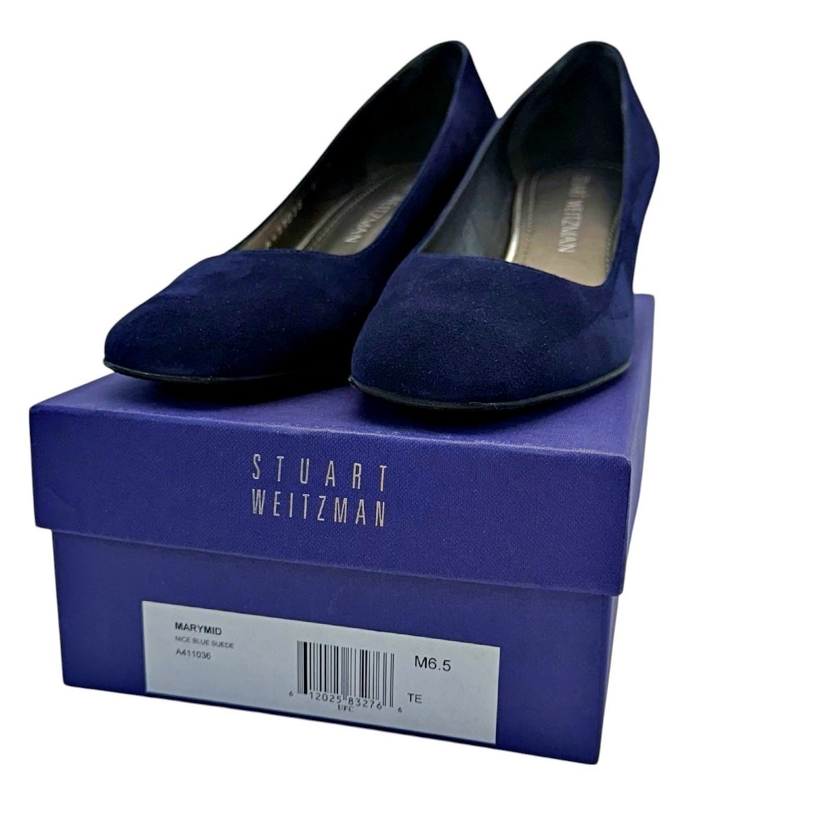 Stuart Weitzman MaryMid  Nice Blue Navy Suede Square Chunky Heel 6.5 New in Box