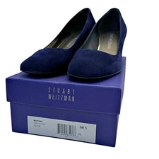 Stuart Weitzman MaryMid  Nice Blue Navy Suede Square Chunky Heel 6.5 New in Box
