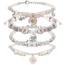 4PCS Beaded Charm Bracelets for Teen Girls Dainty cute cartoon Pink Pony 1