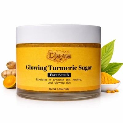 Djayna Glowing Turmeric Sugar Face Scrub Exfoliating Brightening 5.07 oz