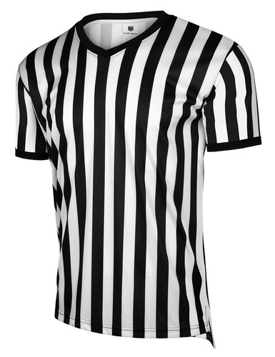 Men's Official Black & White Stripe Referee Shirt Short Sleeve Umpire Jersey ...
