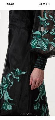 Karen millen Black Green Floral Embroidered Sheer Balloon Sleeve Midi Dress  XS/S | eBay