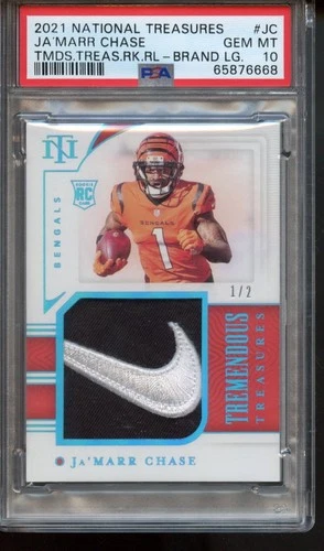 2021 National Treasures Ja'Marr Chase - Brand Logo Patch RC /2 - PSA 10 GEM MT