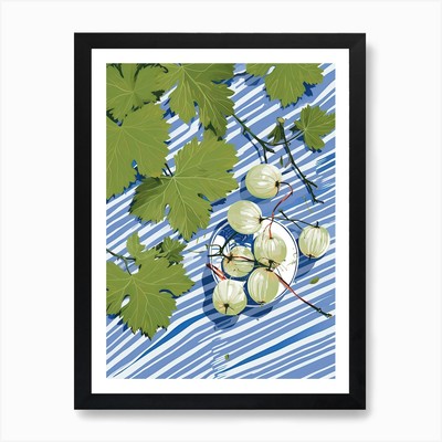 Stachelbeeren Obst Sommer Illustrat gerahmtes Wandbild Poster Leinwanddruck Bild