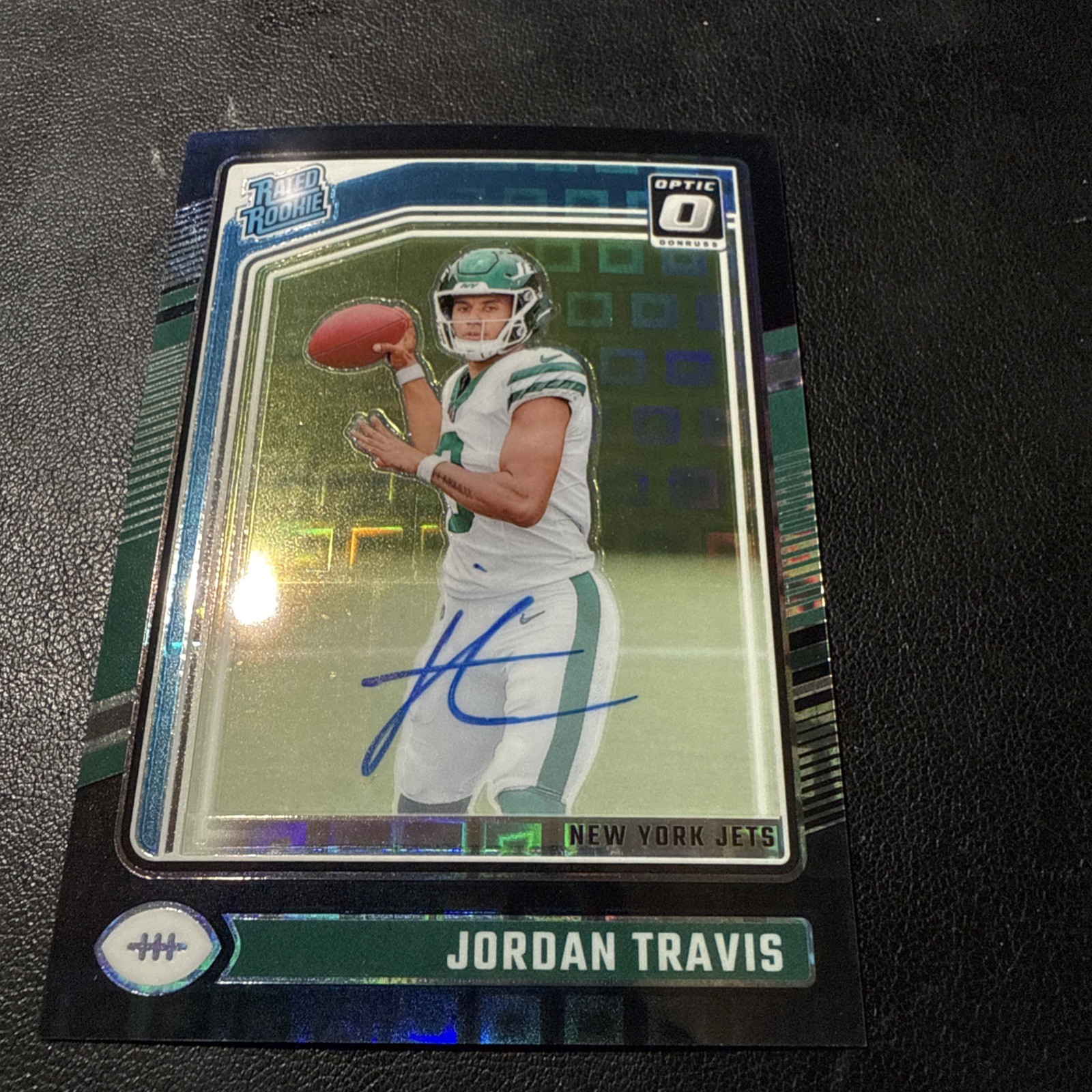 JORDAN TRAVIS 2024 DONRUSS OPTIC BLACK PANDORA PRIZM RATED ROOKIE AUTO /25 JETS