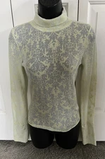 Intimately Free People You and I Long Sleeve Mock Neck Top XS Lime Green Sheer