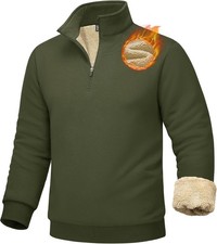 Mens Sherpa Lined Quarter Zip Fleece Sweatshirt Heavyweight Pullover Winter Top