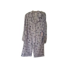 JoySpun PJ Set Ladies Sz L 12-14 Flannel Lilac/ Navy Long Sleeve Pant Pockets...