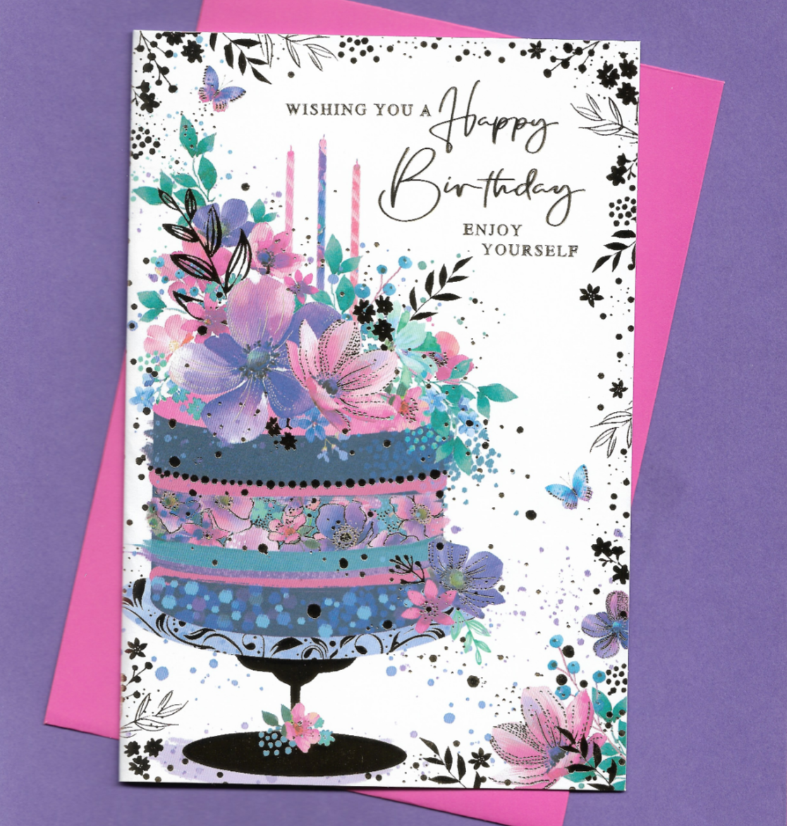 Happy Birthday Card Open Greeting Female Woman Ladies Lady Cake Friend 19x13