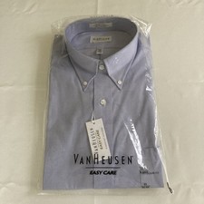 New Men's Van Heusen Light Blue Easy Care Pinpoint Oxford SHIRT 17 32/33 XL