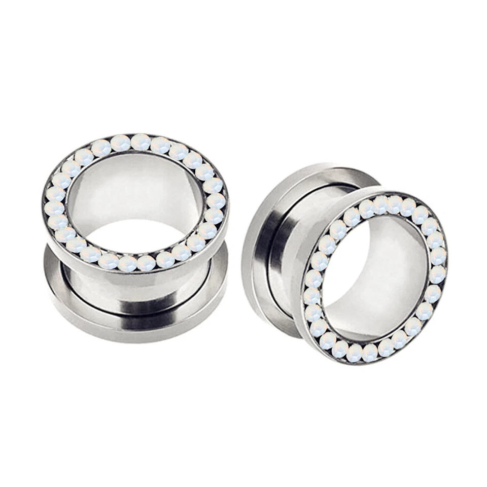 Paar Flesh Tunnel Plug Edelstahl Opalit Edelstein Ohr Piercing Stahl Kristall - Bild 3 von 4