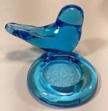 Glass Bluebird Figurine Votive Holder Ron Ray Sunny Day Signed 1998 with Label