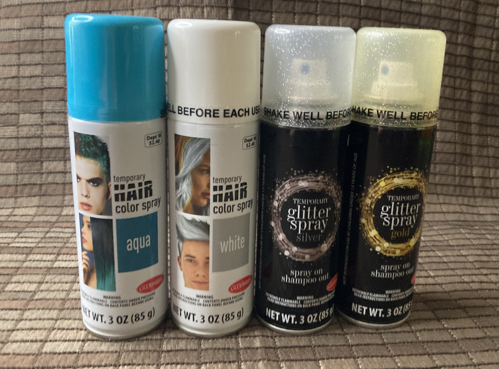 Set of 12 Goodmark Temporary Hair Color Hairspray Shampoo Out - includes GLITTER