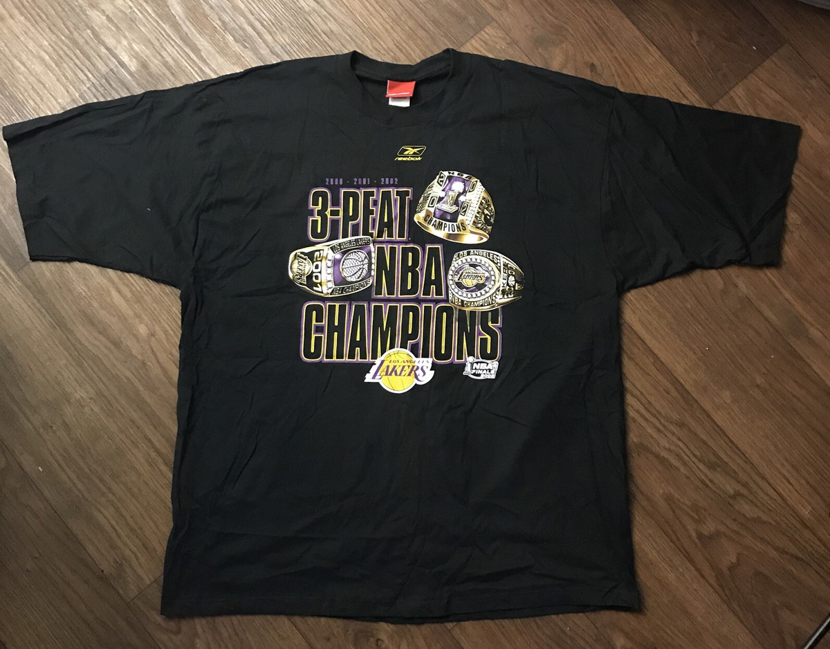 Los Angeles Lakers 3-PEAT 2002 T-Shirt NBA Champions Men's
