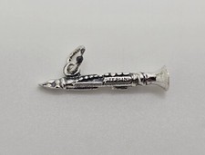 VINTAGE STERLING SILVER CLARINET BAND INSTRUMENT CHARM PENDANT 3D