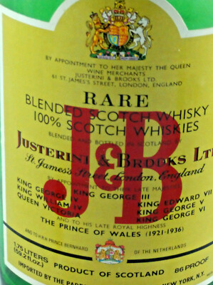 Vintage J & B Justerini & Brooks Ltd Scotch Whisky Empty Bottle
