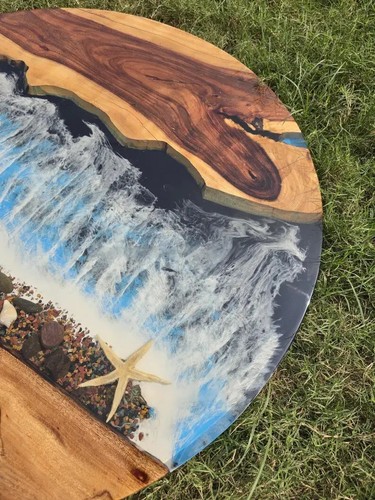 Round Epoxy Ocean Resin Table Top, Handmade Table, Kitchen & Living Room Decor - Picture 3 of 4