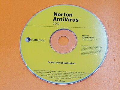       Norton AntiVirus 2007 For Windows Symantec Disc Only No Case