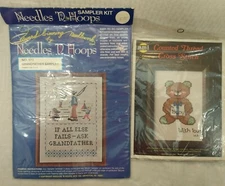 Lot of 2 Cross Stitch Kits Needles N Hoops Grandfather & Needle Magic Teddy NEW