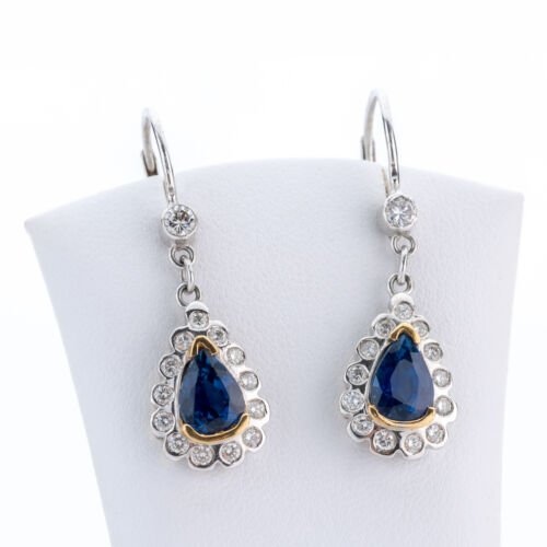 Earrings (18k gold) with sapphires and diamonds - Picture 1 of 9
