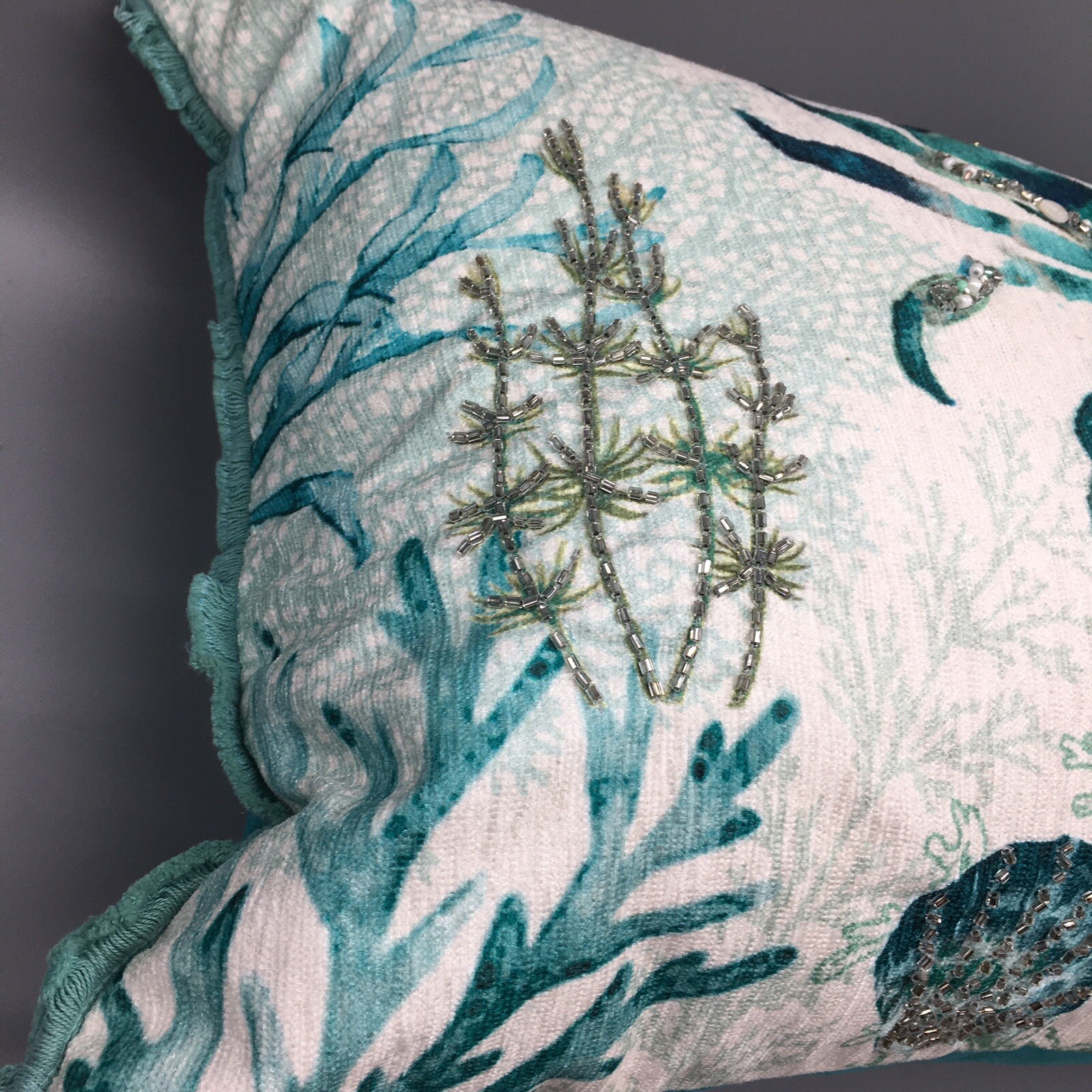 Coastal Collection Beaded Crab Seahorse Lumbar Pillow Beach Ocean Decor
